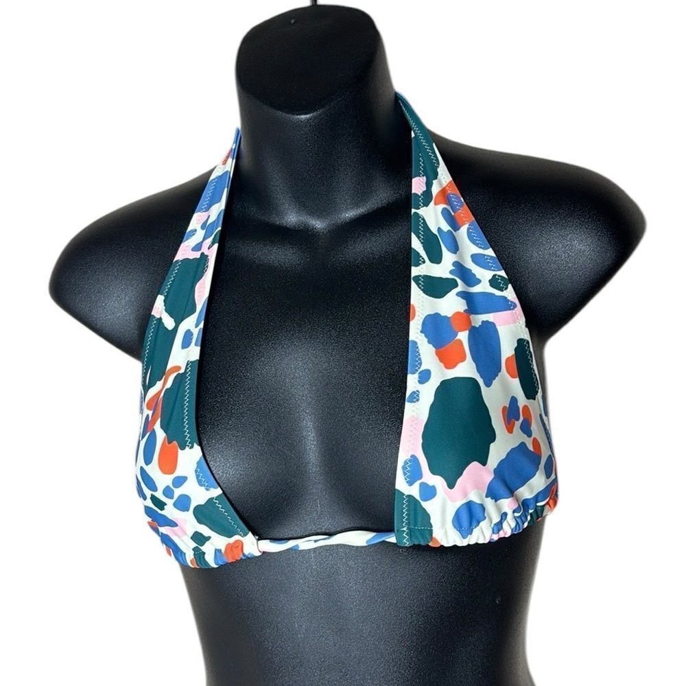 Blackbough triangle halter colorful leopard print cheetah tie back bikini top sm